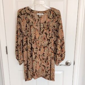 Rose + Olive Brown Paisley Blouse - 2X